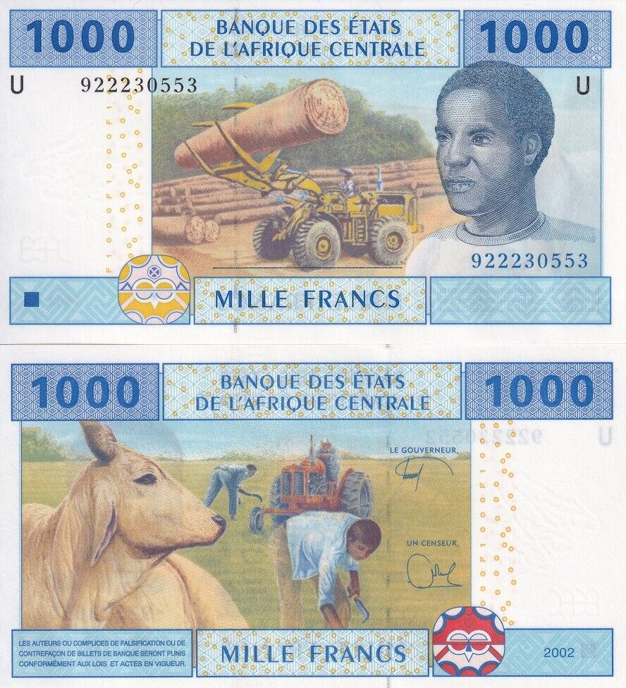 Central African States 1000 Francs Cameroun 1000 Francs 2002 P 207Ue UNC