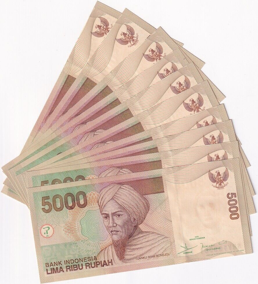 Indonesia 5000 Rupiah 2001/2004 P 142 d UNC LOT 10 PCS