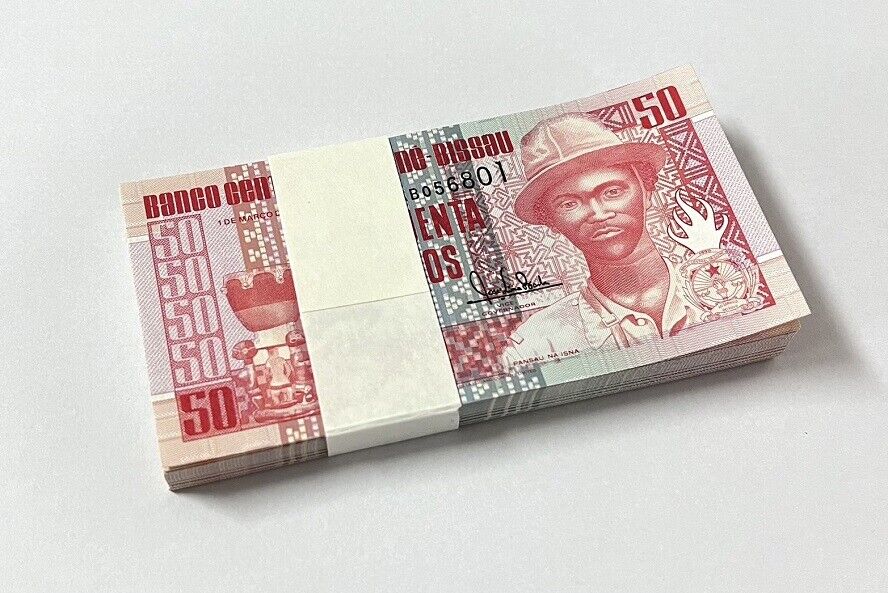 Guinea Bissau 50 Pesos 1990 P 10 UNC Lot 100 Pcs 1 Bundle