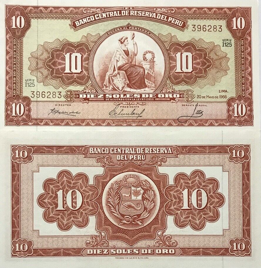 Peru 10 Soles De Oro 1966 P 84 a UNC