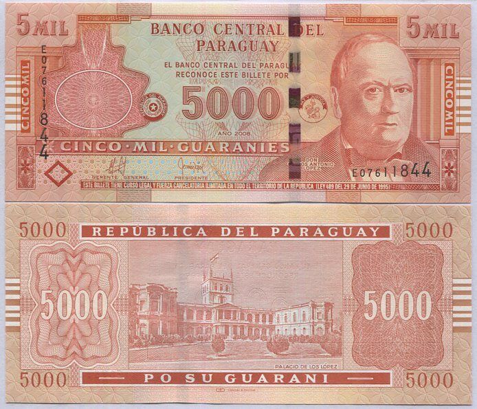 Paraguay 5000 Guaranies 2008 P 223 b UNC