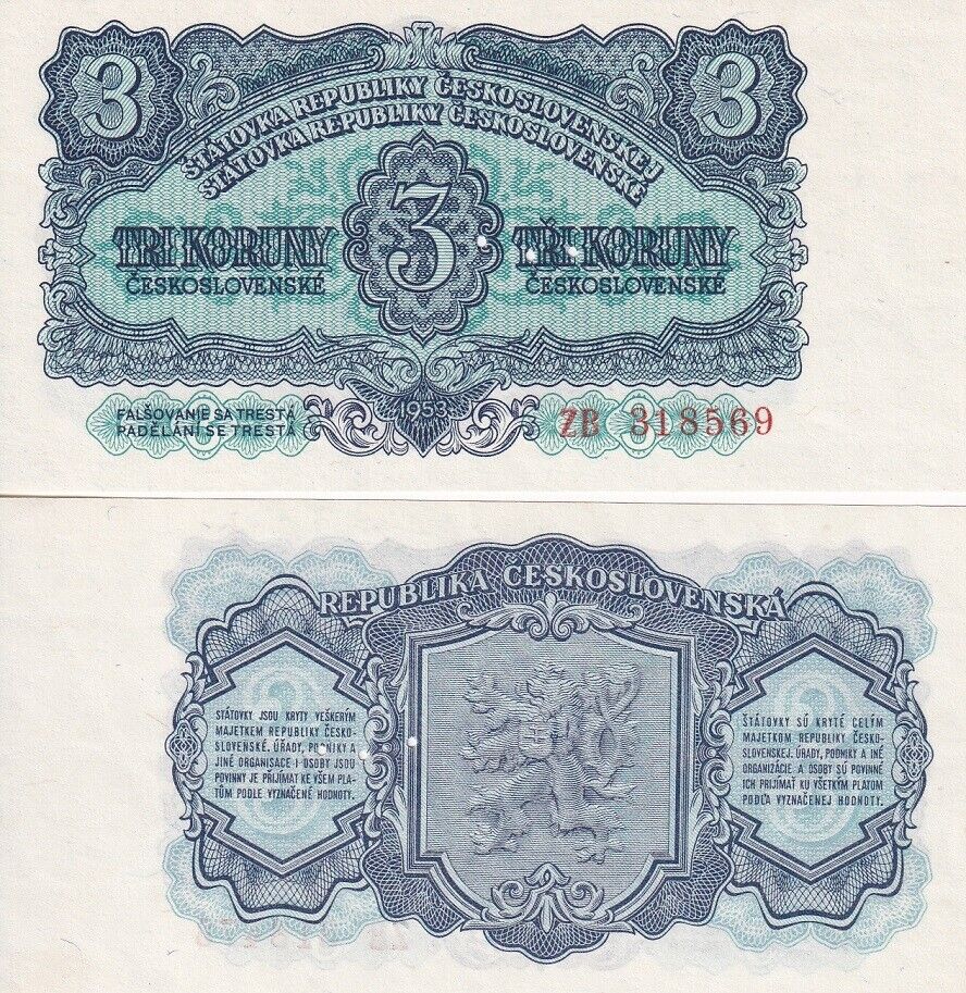 Czechoslovakia 3 Koruny 1953 P 79 a UNC