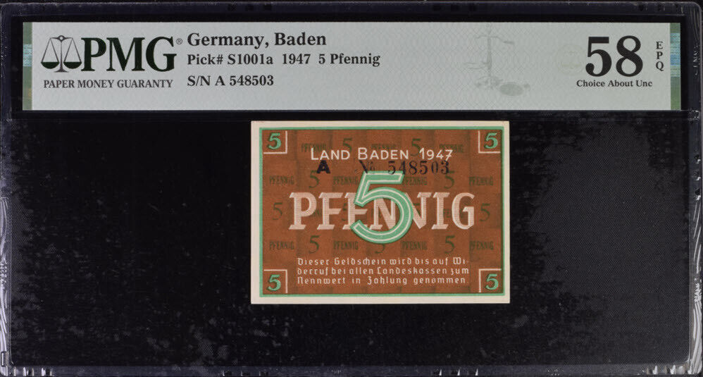 Germany Baden 5 Pfennig 1947 P S1001 a Choice UNC PMG 58 EPQ