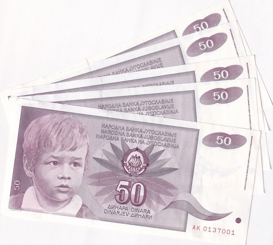 Yugoslavia 50 Dinara 1990 P 104 AUnc LOT 5 PCS