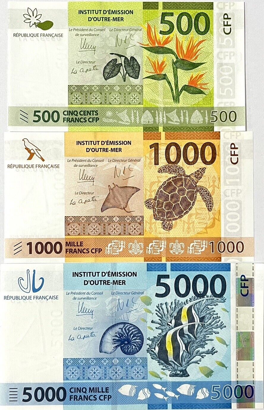 French Pacific Territories Set 3 UNC 500 1000 5000 Francs 2014 P 5 P 6 P 7