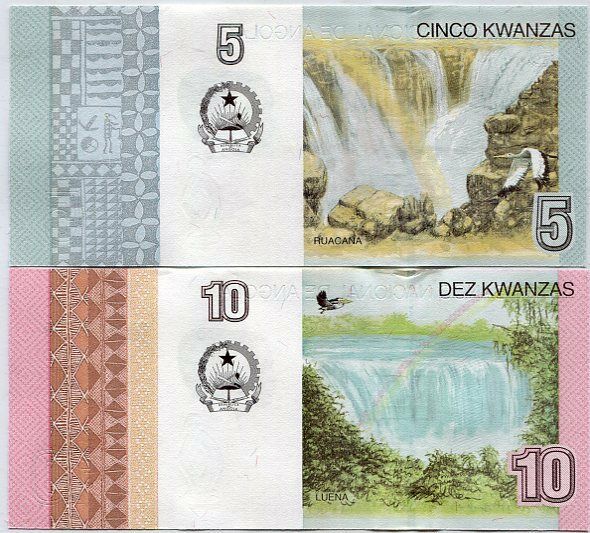 ANGOLA SET 2 UNC 5 10 KWANZAS 2012 / 2017 P NEW DESIGN 1 SET = 2 PCS