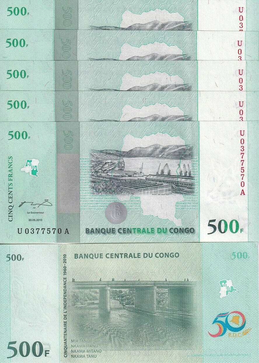 Congo 500 Francs 2010 Comm. P 100 UNC LOT 5 PCS