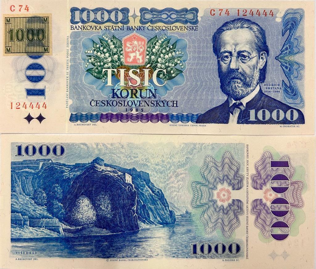 Czech Republic 1000 Korun 1985/1993 Prefix C P 3 AUnc