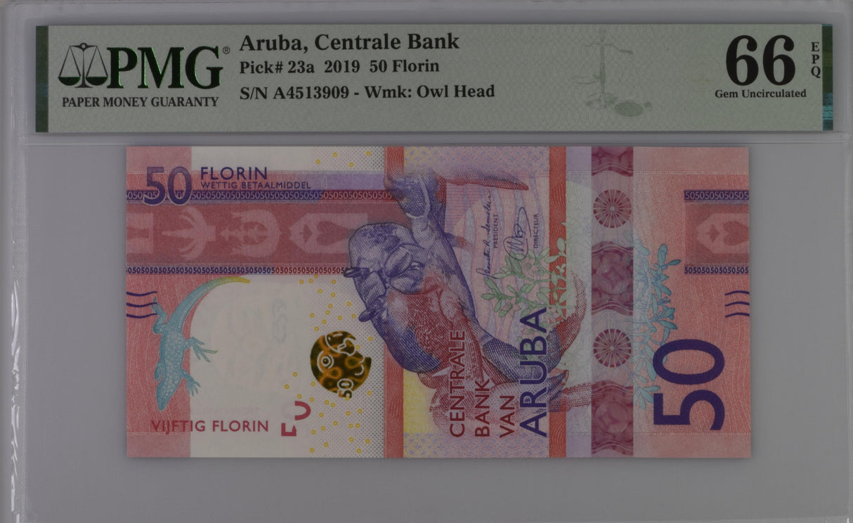 Aruba 50 Florin 2019 P 23 a Gem UNC PMG 66 EPQ
