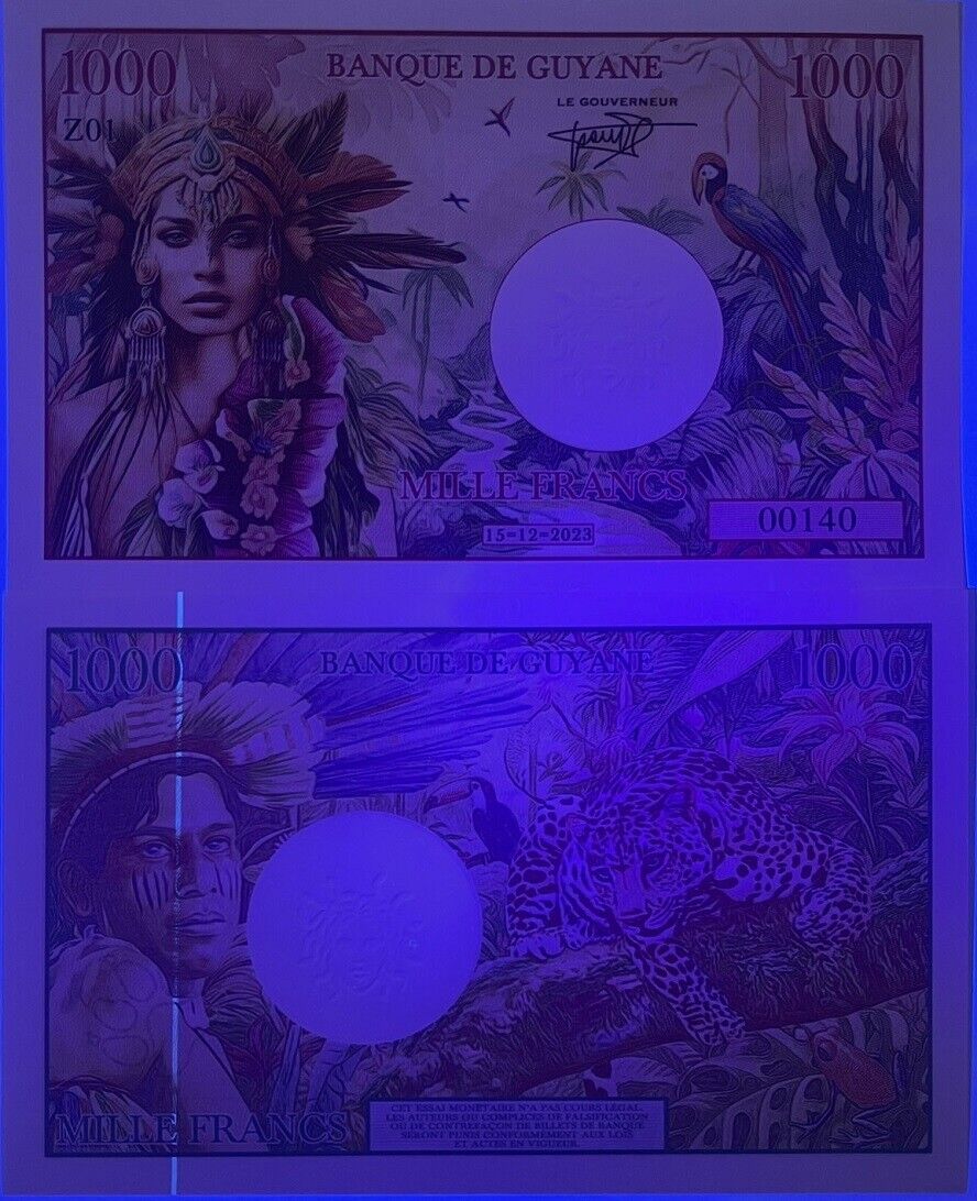 French Guyana 1000 Francs 2023 Private Issue Fantasy Jaguar Bird