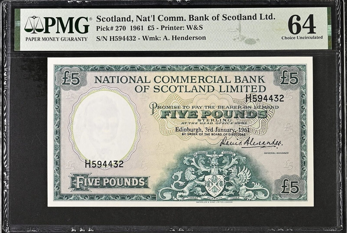 Scotland 5 Pounds 1961 P 270 Choice UNC PMG 64