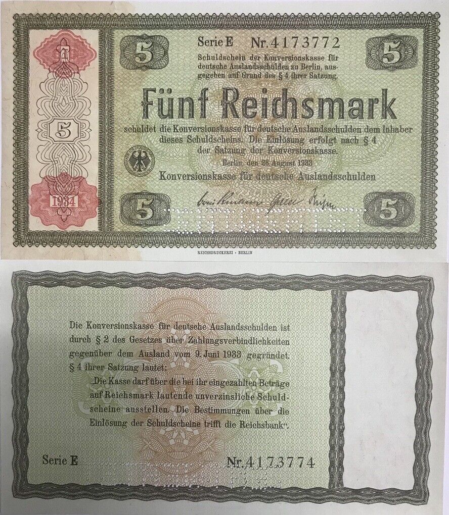 Germany Konversionskasse 5 Reichsmark 1933 P 207 Spcecimen UNC