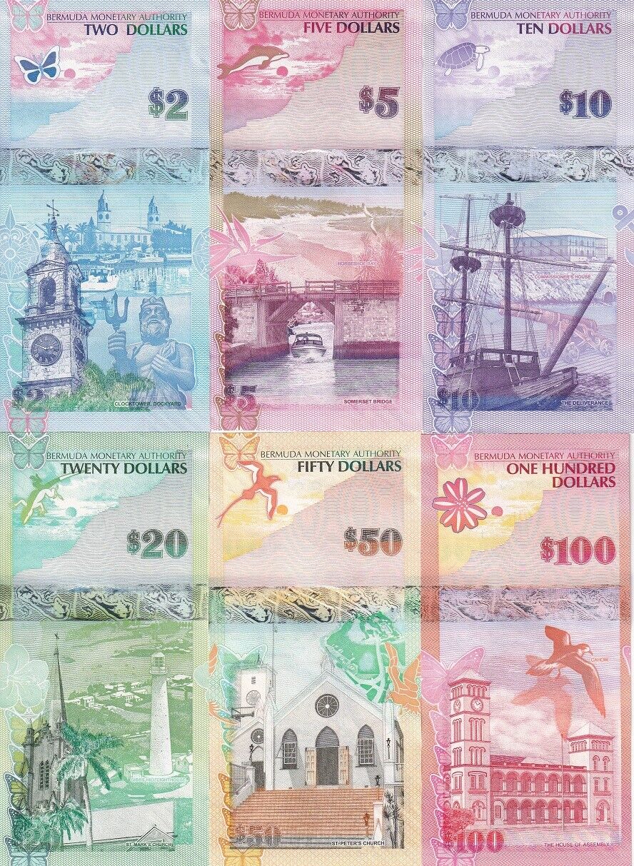 Bermuda Set 6 PCS 2 5 10 20 50 100 Dollars 2009 P 57 58 59 60 61A P 62 UNC