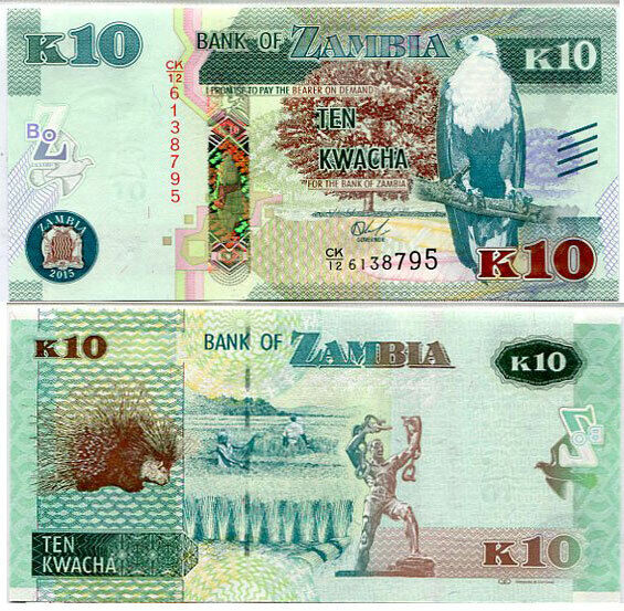 Zambia 10 Kwacha 2015 P 58 NEW TACTILE BLIND MARKS UNC