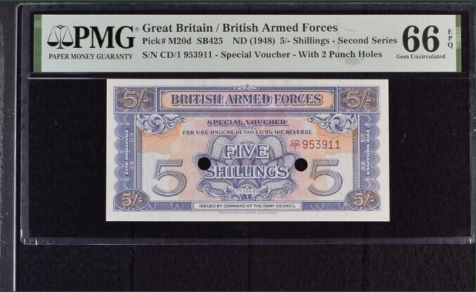 Great Britain 5 Pound ND 1948 P M20 d Gem UNC PMG 66 EPQ