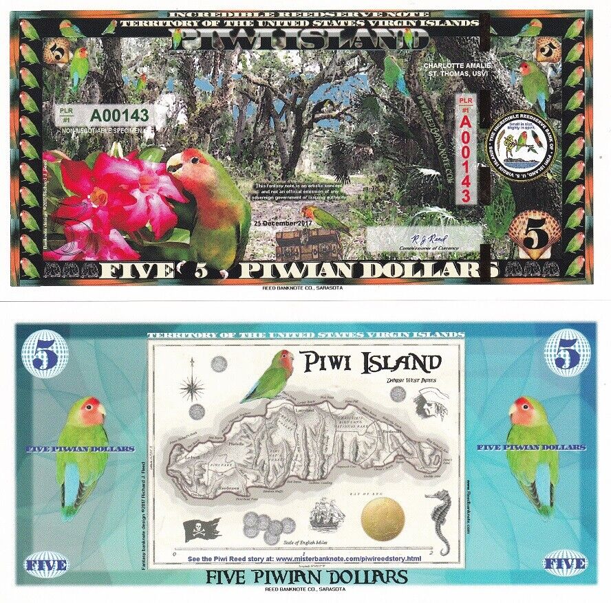 Piwi Island 5 Dollars 2017 Polymer Parrot Fantasy