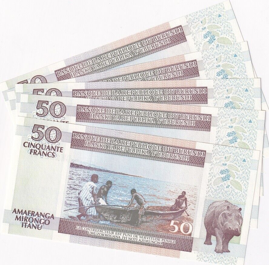 Burundi 50 Francs 2007 P 36 g UNC LOT 5 PCS