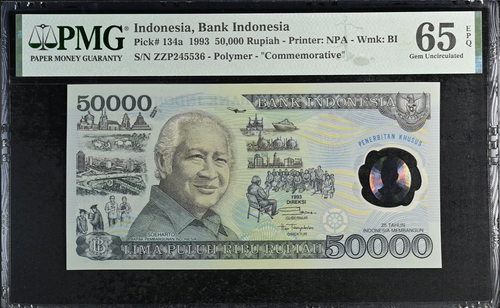 Indonesia 50000 Rupiah 1993 P 134 a Polymer Gem UNC PMG 65 EPQ