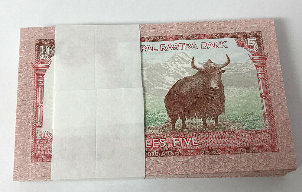 Nepal 5 Rupees 2020 P 76 New Sign UNC LOT 100 PCS 1 BUNDLE