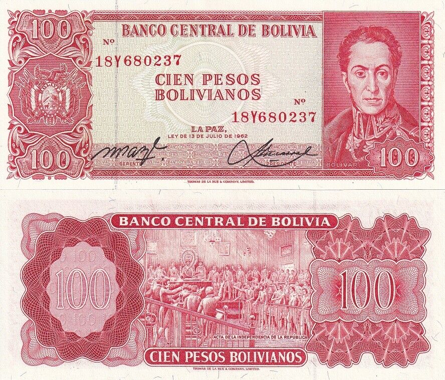 Bolivia 100 Pesos Bolivianos 1962 P 164A UNC