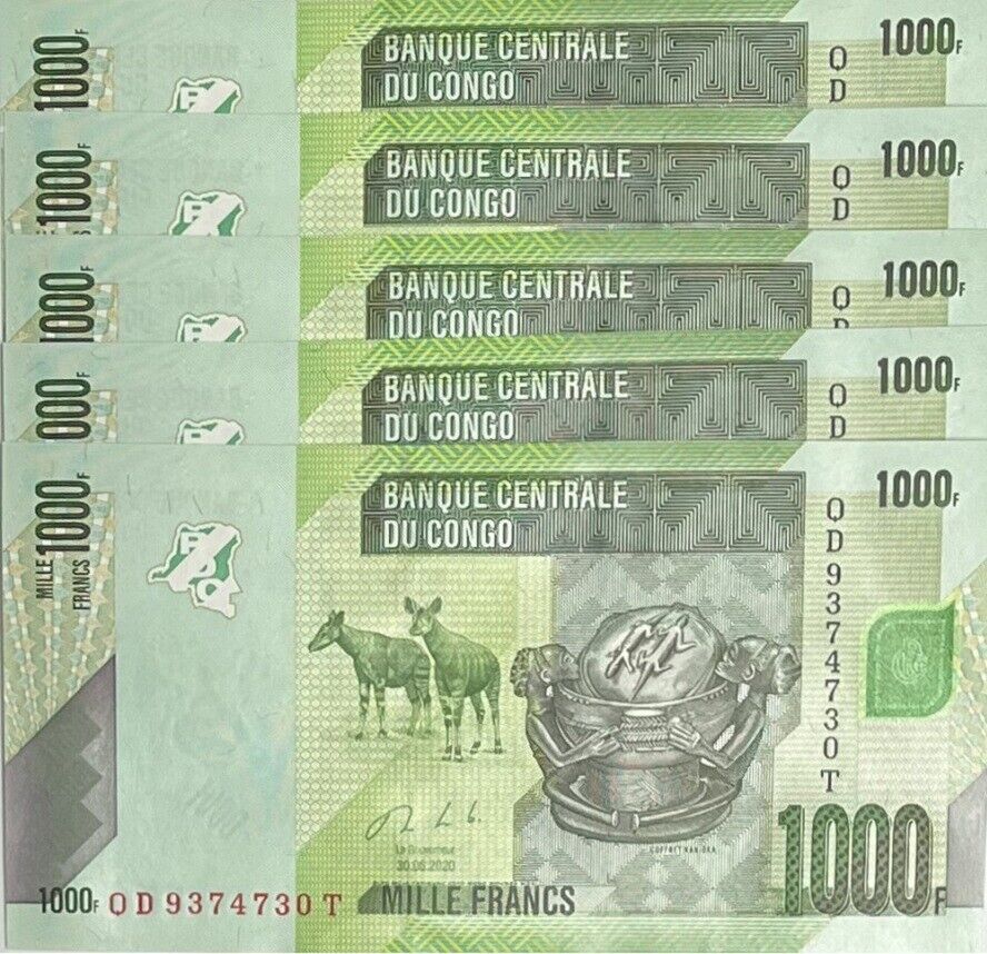 Congo 1000 Francs 2020 P 101 c UNC LOT 5 PCS