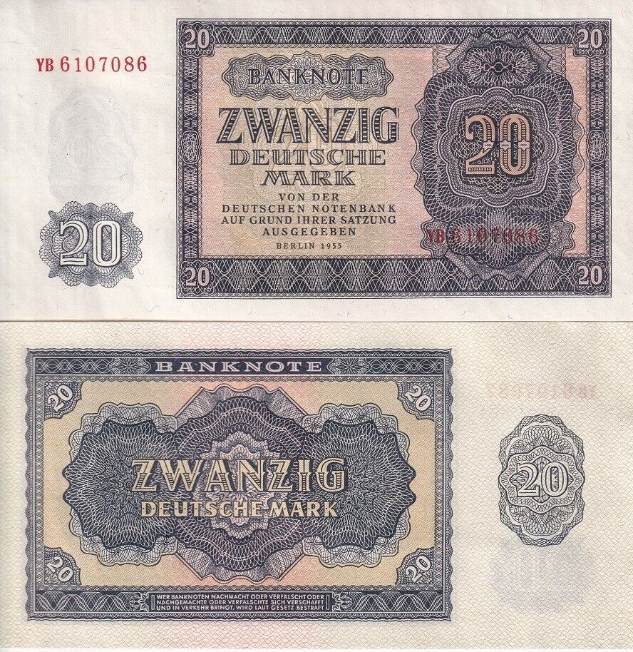 Germany Democratic Republic 20 Deutsche Mark 1955 YB Replacement P 19 UNC