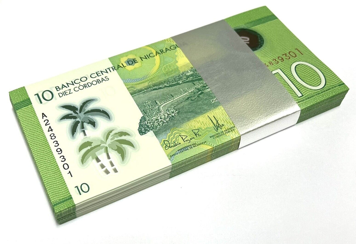 Nicaragua 10 Cordobas 2014 P 209 Polymer UNC Lot 25 Pcs