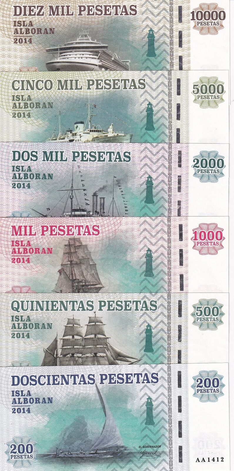 Alboran Island Set 6 200 1000 2000 5000 10000 Pesetas 2014 Doscientas Fantasy