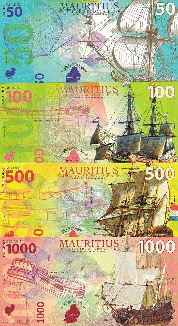 Netherlands Mauritius set 4 Polymer 50 100 500 1000 Gulden 2016 Private Fantasy