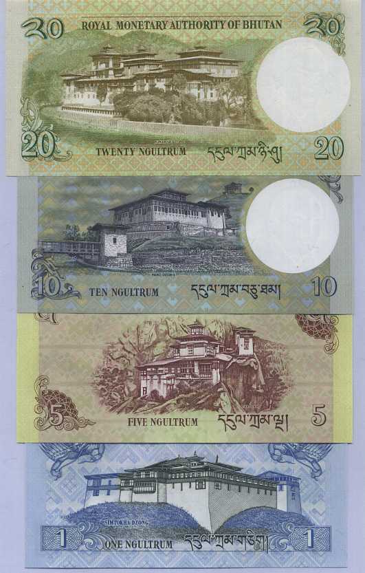 Bhutan Set 4 Pcs 1 5 10 20 Ngultrum Mixed Year P 27 28 29 30 AUnc