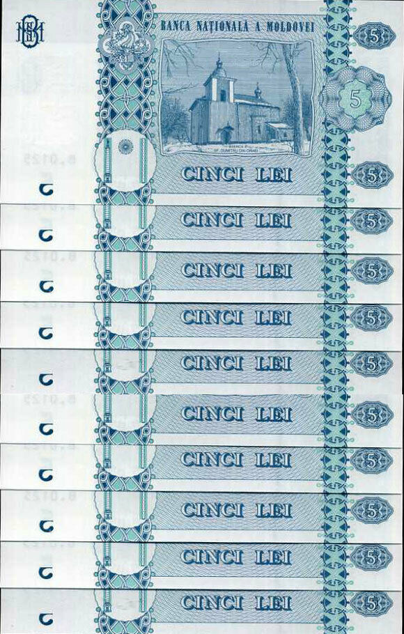 Moldova 5 Lei 2015 P 9 UNC LOT 10 PCS