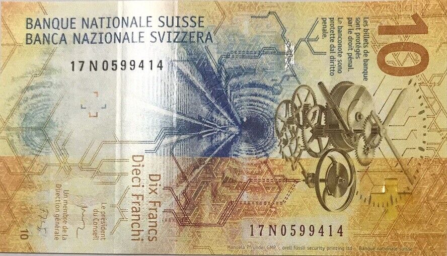 Switzerland 10 Franken 2017 P 75 e Studer & Zurbrügg UNC