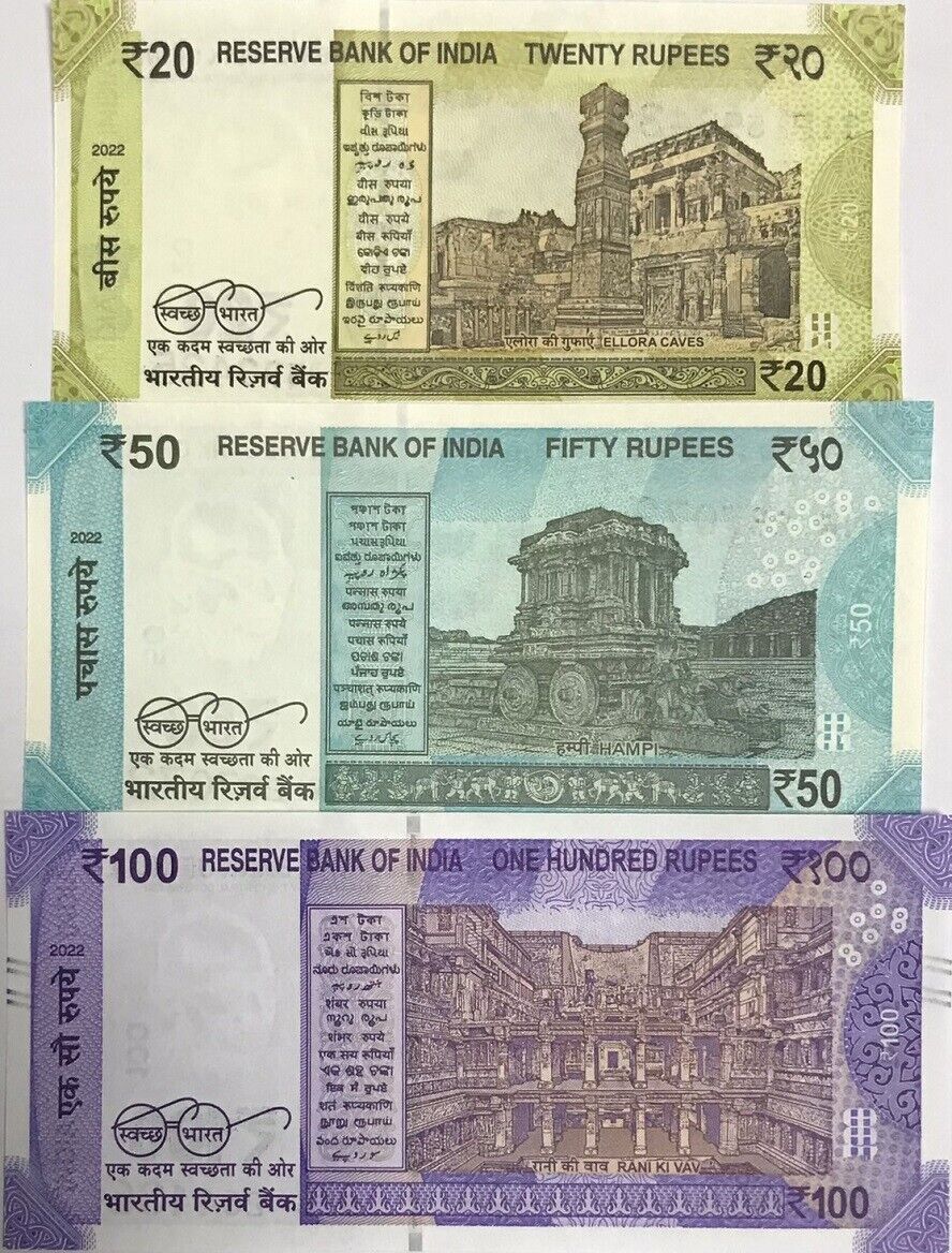 India Set 3 PCS 20 50 100 Rupees 2022 P 110 P 111 P 112 UNC