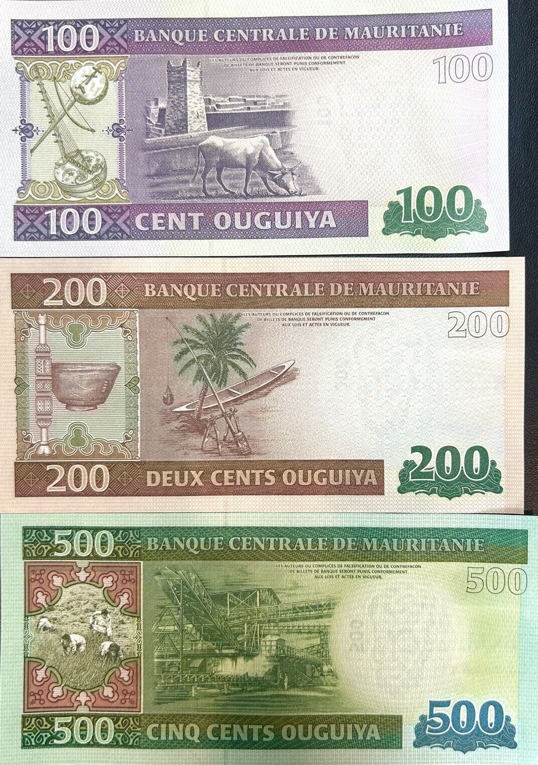 Mauritania Set 3 Pcs 100 200 500 Ouguiya 2013-2015 Hybrid P 16 17 18 UNC