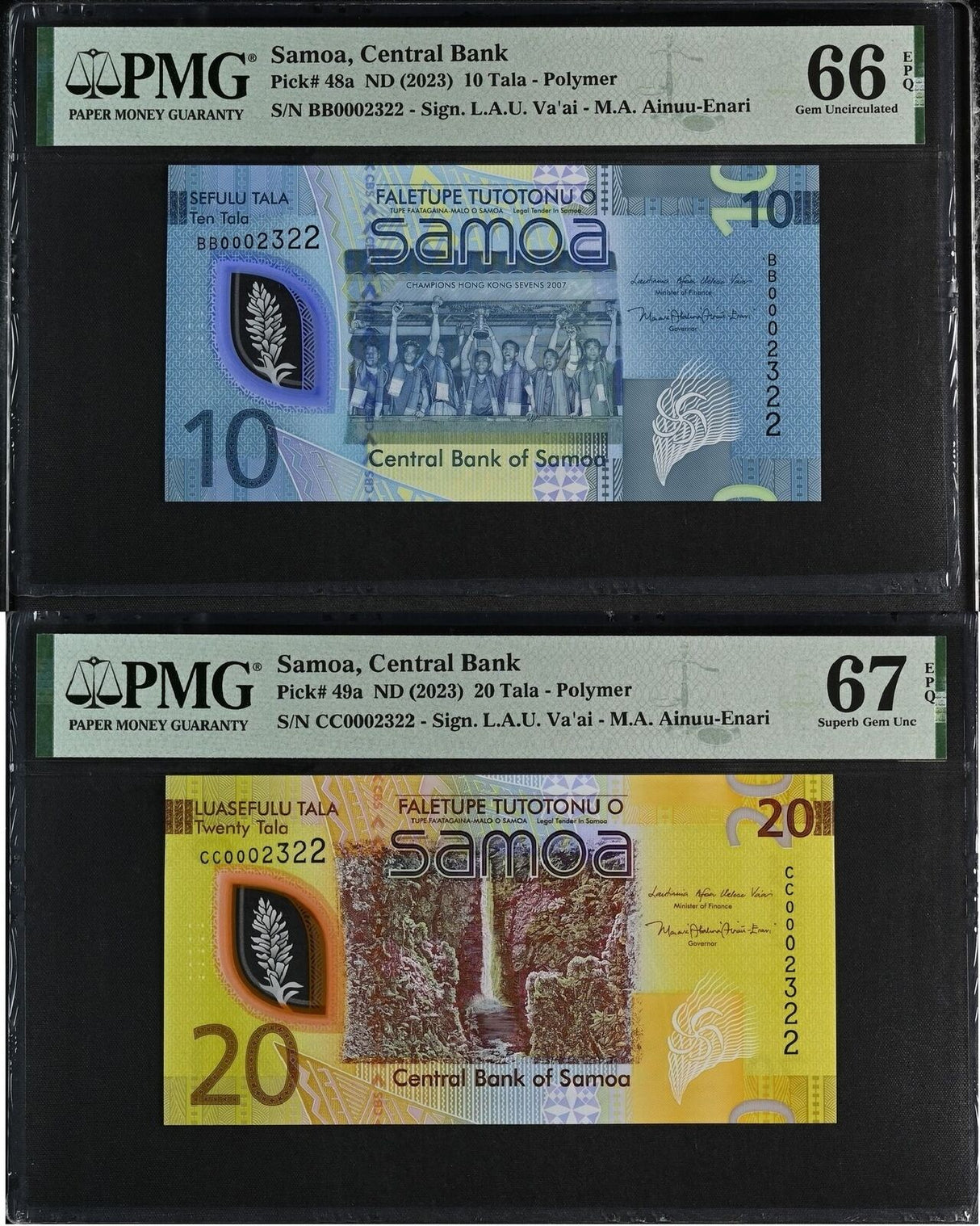 Samoa SET 2 10 20 Tala 2023 P 48 49 Polymer Matching 2322 Gem UNC PMG 66 67 EPQ
