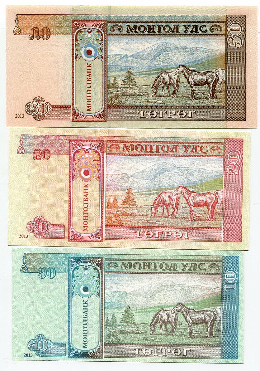 MONGOLIA SET 3 PCS 10 20 50 TUKRIK Random Year P 62 63 64 UNC