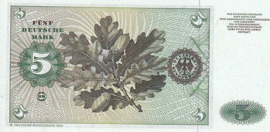 Germany 5 Deutsche Mark 1980 P 30 b* Replacement AUnc