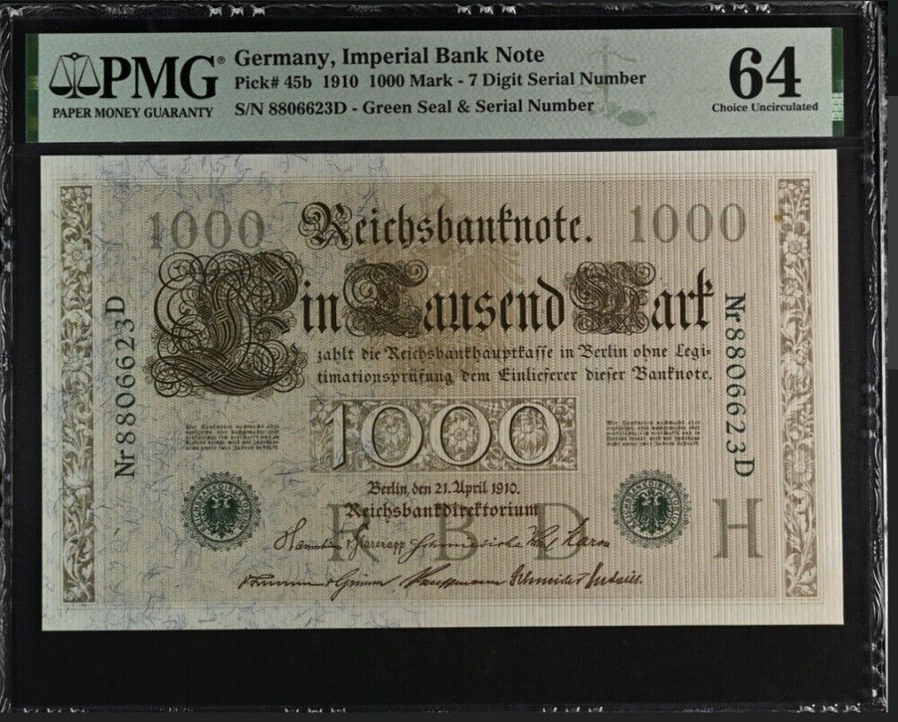 Germany Imperial 1000 Mark 1910 P 45 b Choice UNC PMG 64