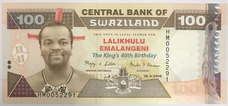 Swaziland 100 Emalangeni 2008 P 34 Comm UNC