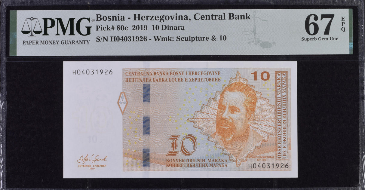 Bosnia & Herzegovina 10 Maraka 2019 P 80 c Superb Gem UNC PMG 67 EPQ