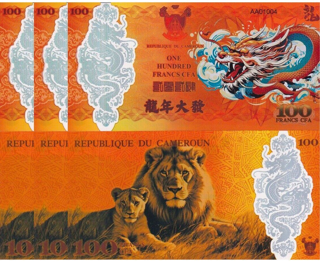 Cameroun 100 Francs 2024 DRAGON LION Polymer Commemorative UNC LOT 3 PCS