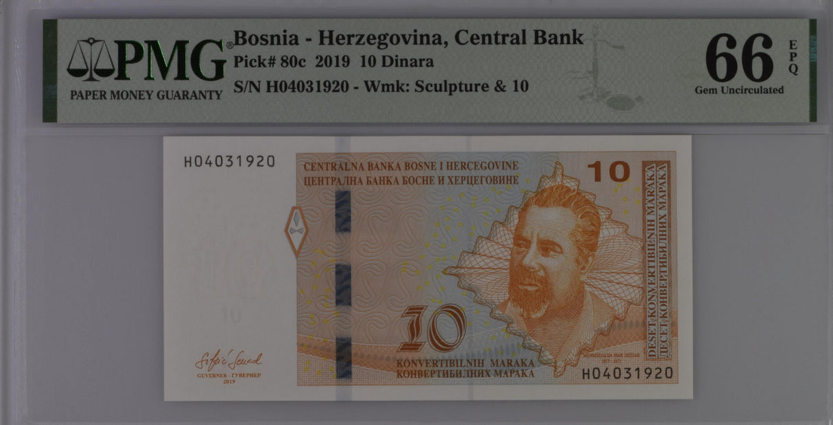Bosnia 10 Convertible Dinara 2019 P 80 c GEM UNC PMG 66 EPQ