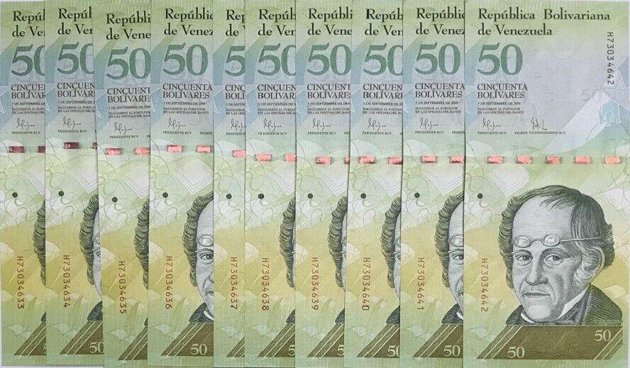 Venezuela 50 Bolivares 2009 P 92 d UNC LOT 10 PCS