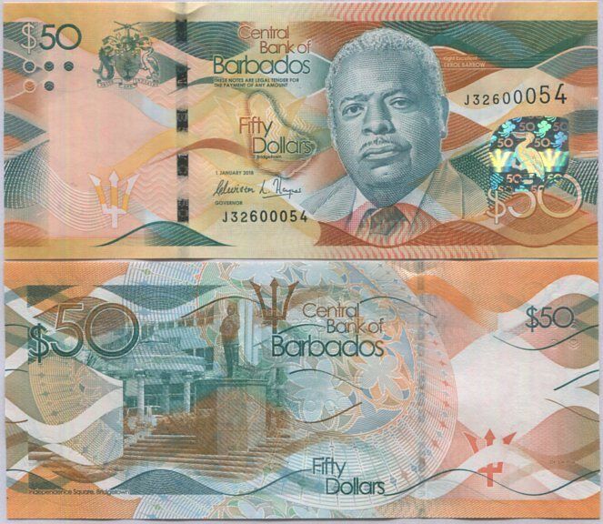 Barbados 50 Dollars 2018 P 77 c UNC