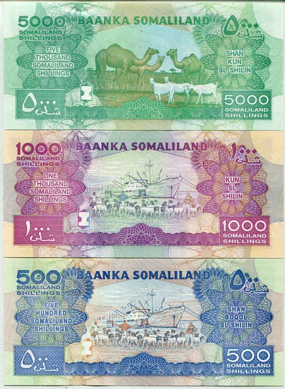 SOMALILAND SET 3 PCS 500 1000 5000 SHILLINGS RANDOM DATE P 6 20 21 UNC