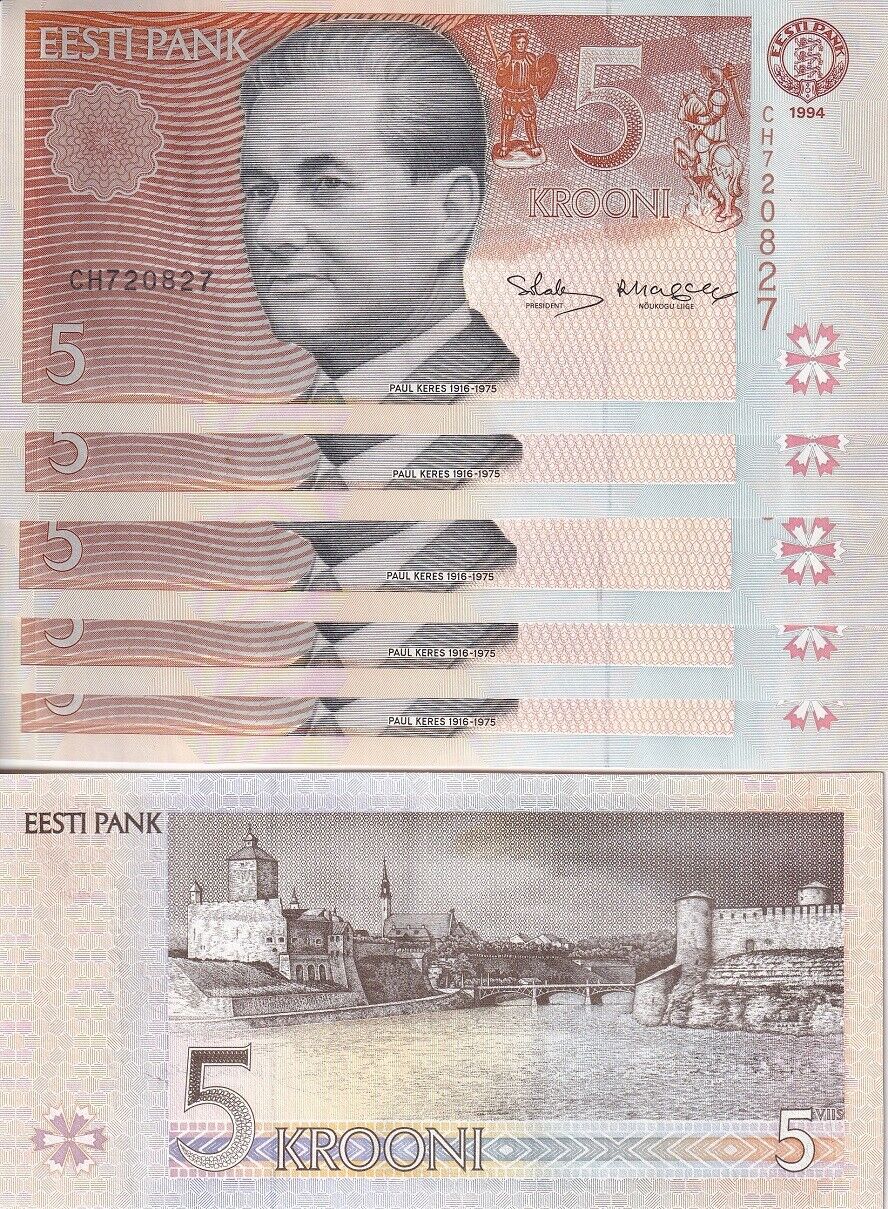Estonia 5 Krooni 1994 P 76 UNC LOT 5 PCS