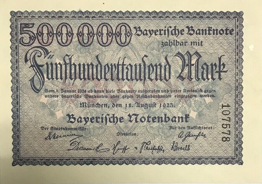 Germany -Bayern 500000 Mark 1923 P S930 AU-UNC