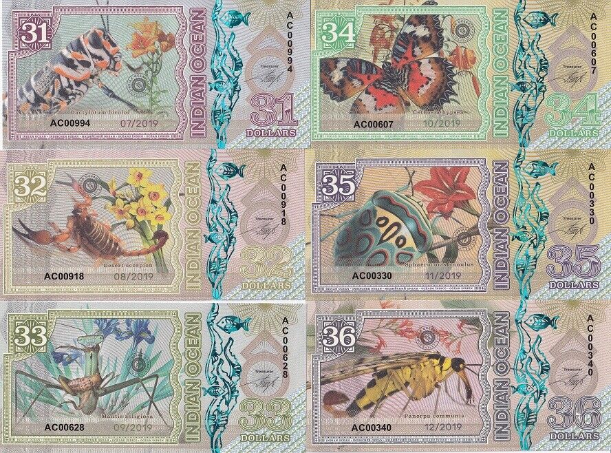 Indian Ocean set 6 31 32 33 34 -36 Dollars 2019 Fantasy Cethosia hypsea Scorpian