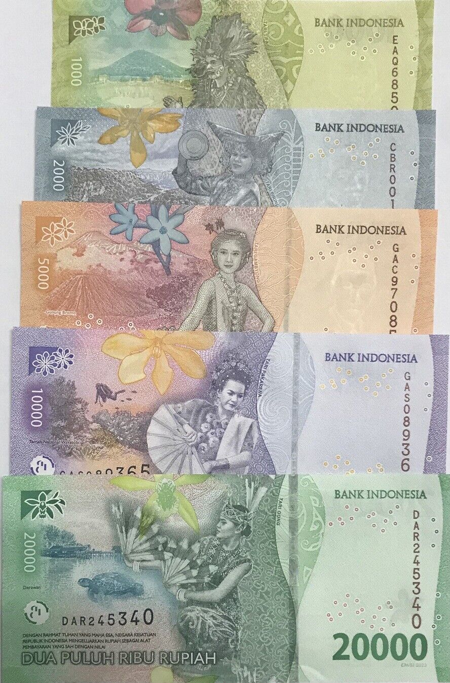 Indonesia Set 5 UNC 1000 2000 5000 10000 20000 Rupiah 2022 P 162-164 165 166