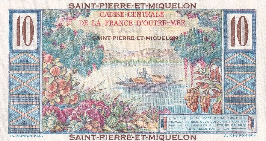 Saint Pierre Miquelon 10 Francs ND 1950-1960 P 23 UNC NR